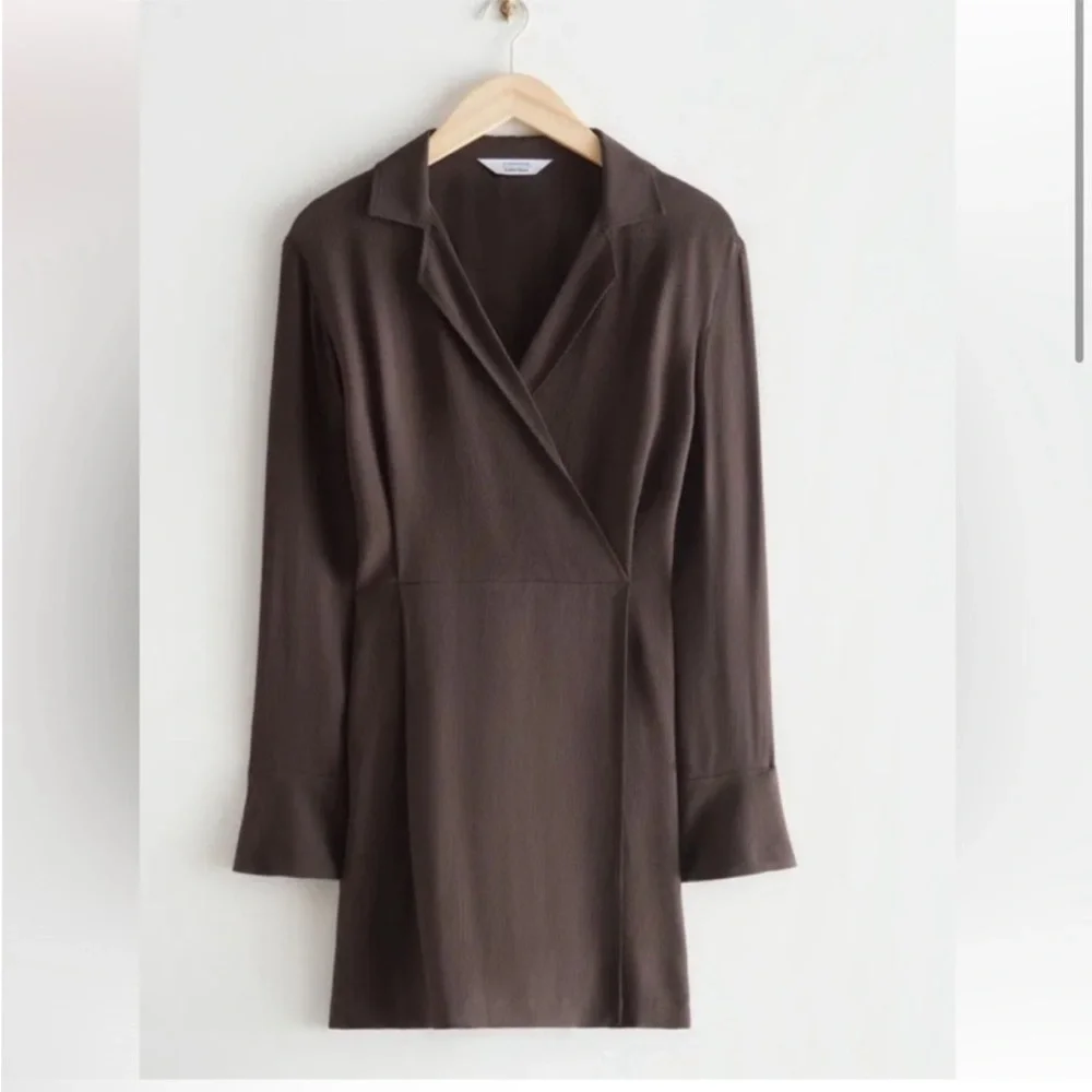 & Other Stories Collared Wrap mini dress brown size 0